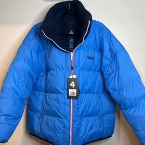 NWT FOURLAPS REVERSIBLE POLAR QUILTED SHERPA JACKET IN NAVY/CORNFLOWER